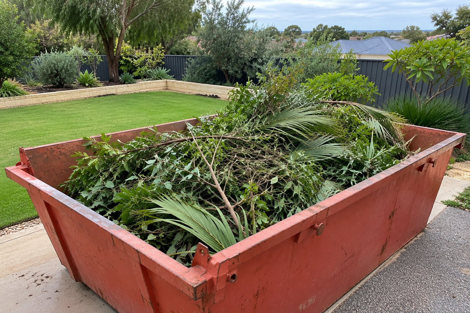 Representative green waste skip bin in Perth southern suburbs